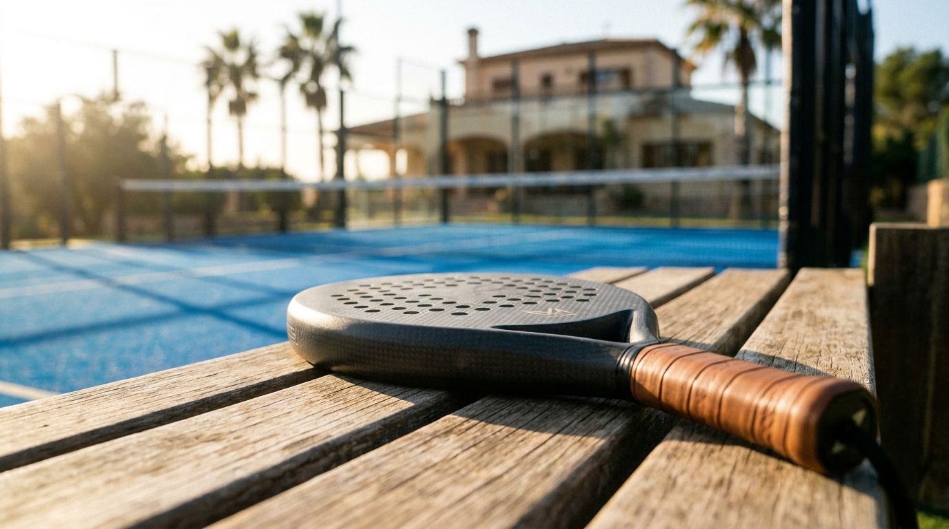 Padel Racket on a bench on the court