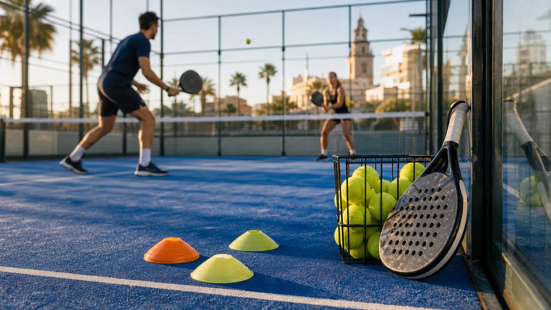 Padel training on a sunny court in Málaga