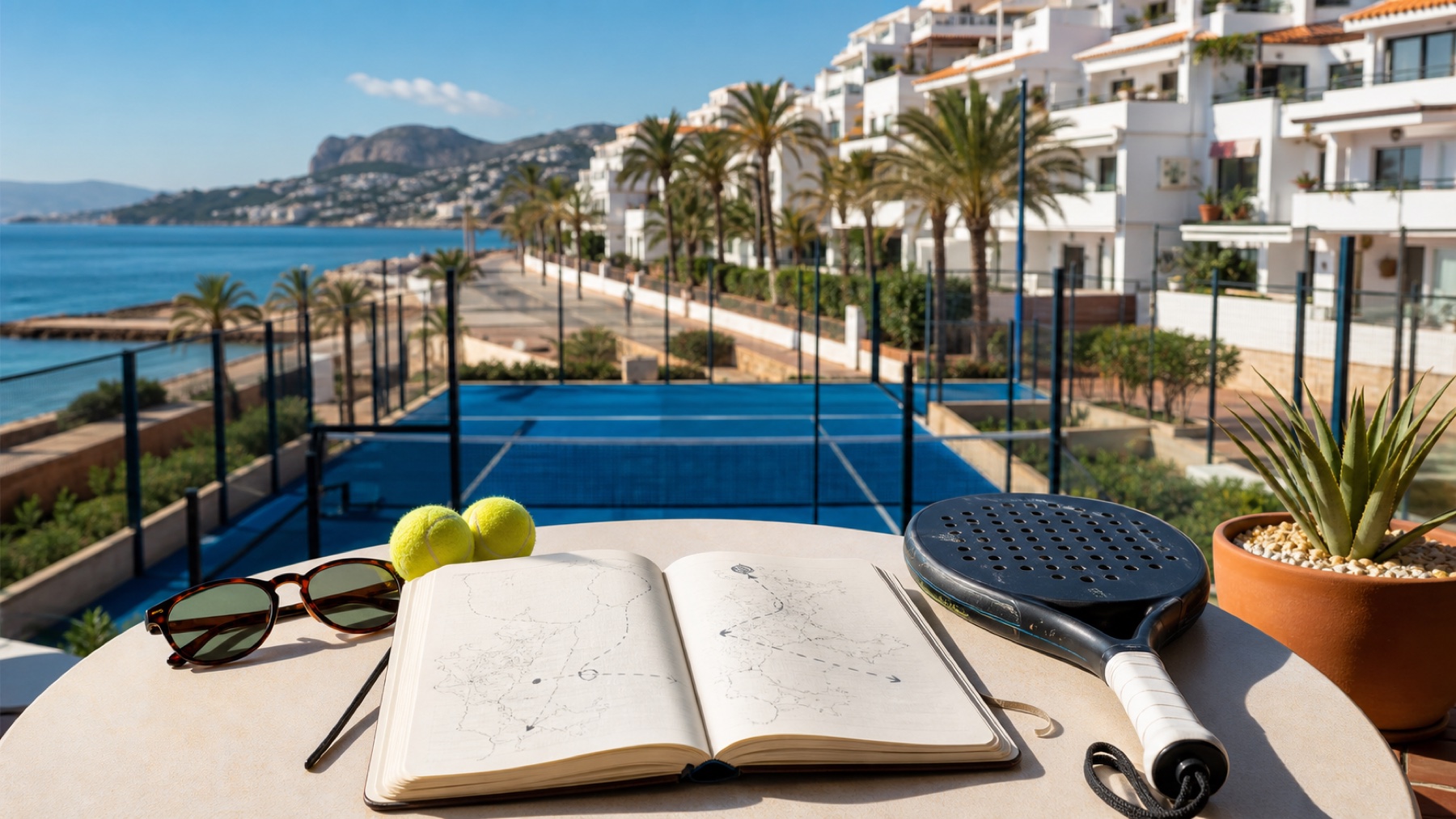 Padel-Schläger, Bälle und Reiseplanung für die Costa Blanca