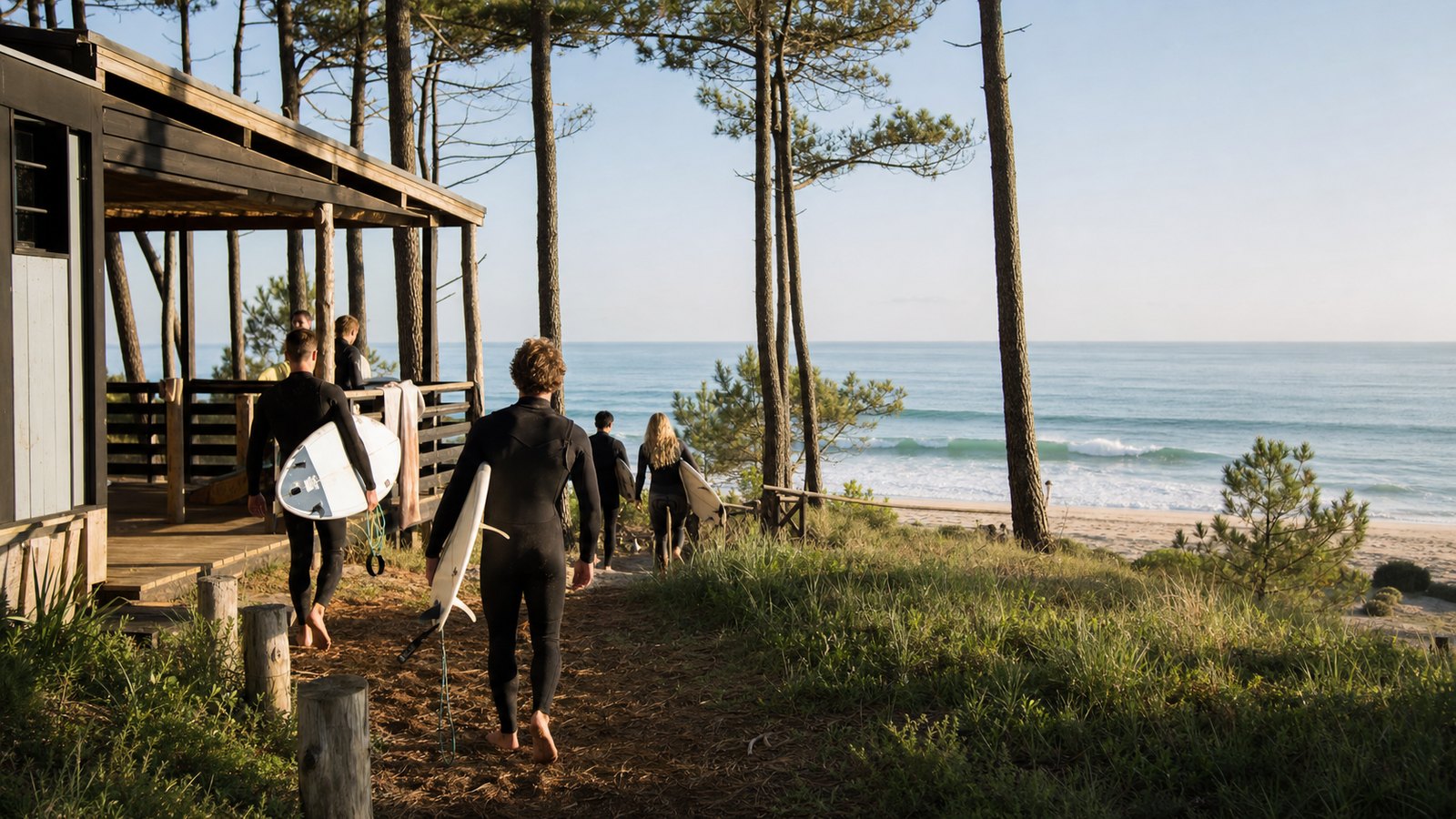 Frankreichs Surfcamps leben von langen Stränden, Pinien und einer unkomplizierten Gruppendynamik.