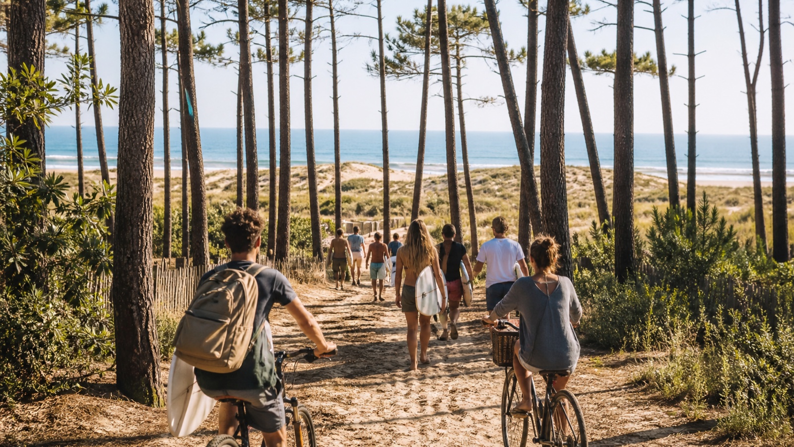 Frankreichs Surfcamps leben von langen Stränden, Pinien und einer unkomplizierten Gruppendynamik.