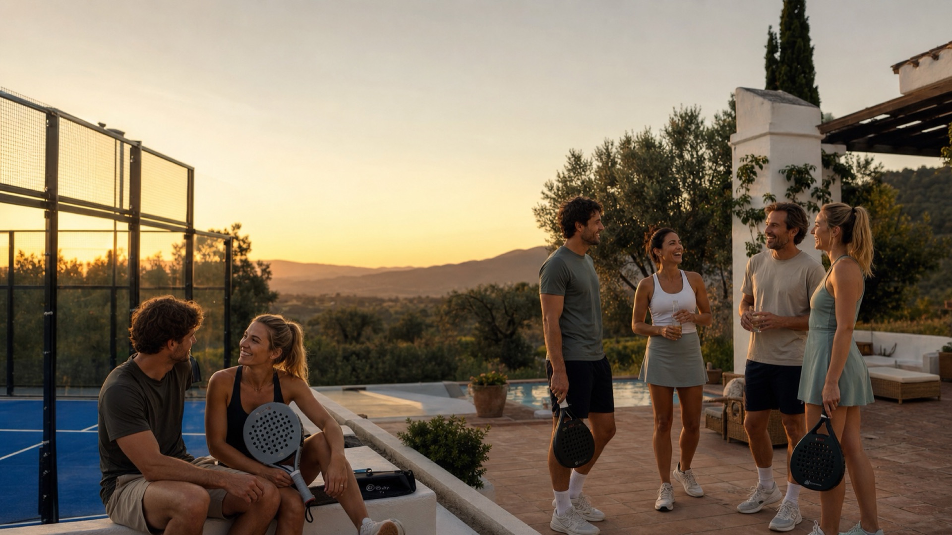 Gemeinsame Padel Vacation in einer mediterranen Villa
