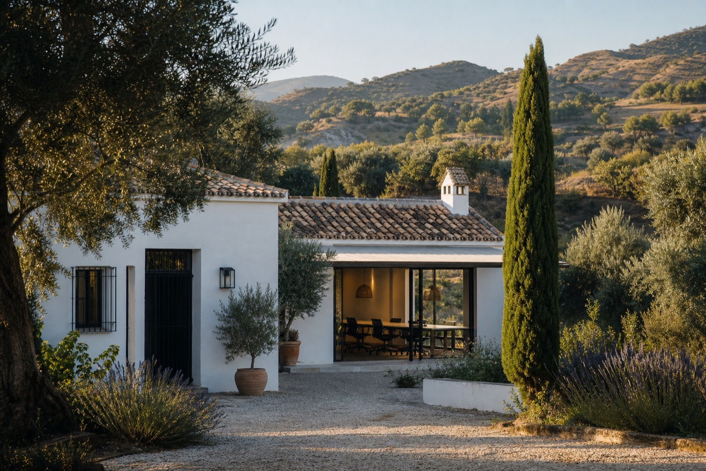 Weiße Workation Finca in den Hügeln bei Málaga